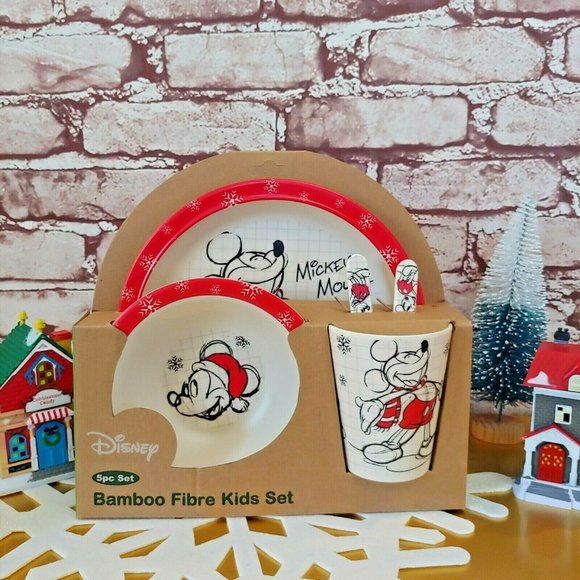 Disney Mickey Mouse Sketchbook Christmas 5pc Bamboo Fibre Bamboo Kids Dish Set